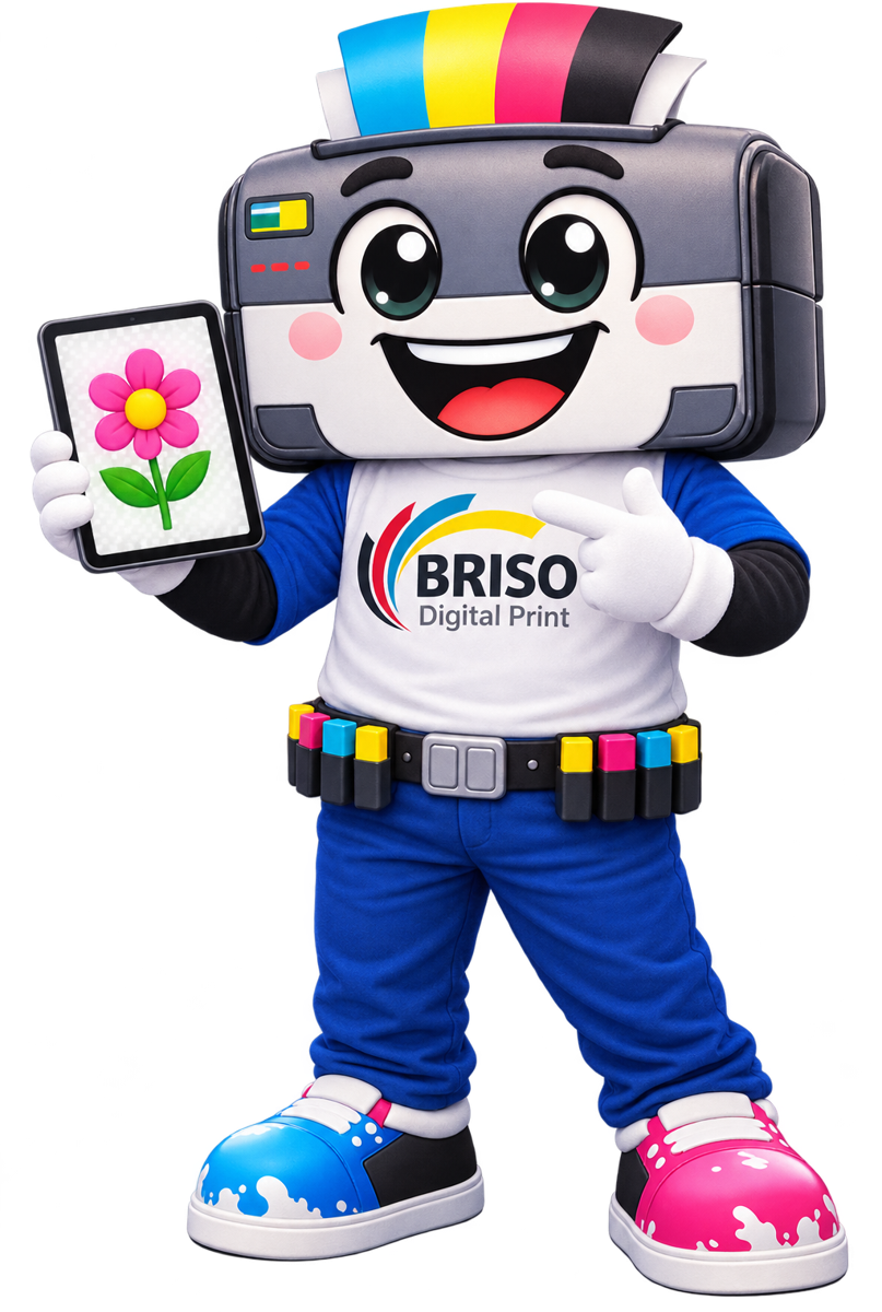Mascota Briso preparando tu imagen en una tableta
